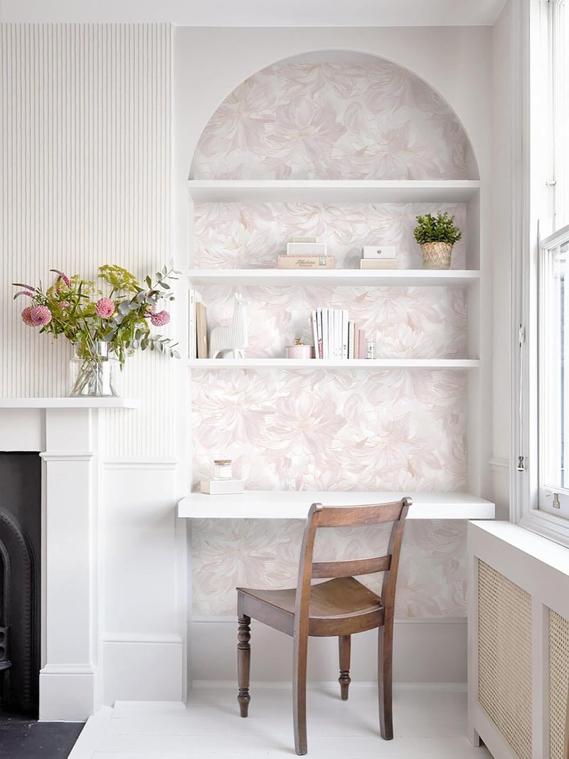 Dimoon 393"x17.3" Peel and Stick Wallpaper Pink Floral Boho Cute Contact Paper Pink Girly White Flower Wallpaper Removable Dorm Girls Wall Paper Self Adhesive Modern Kitchen Bedroom Vinyl Roll - Image 4